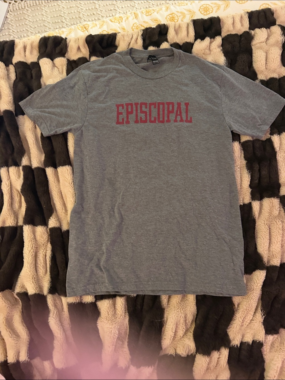 District Gray Tee with Red "EPISCOPAL" Chest Print